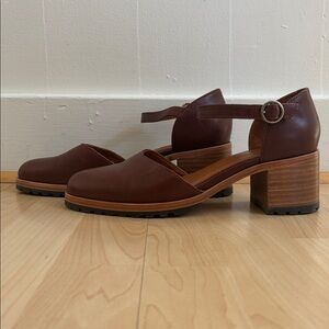 Patina Portland Leather Goods Brown Leather Ankle Strap Heels